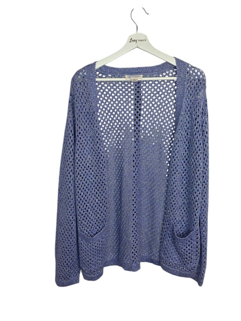 Tower Hill Christie Brinkley Open Knit Cardigan, Open Front, Purple Metallic, XL